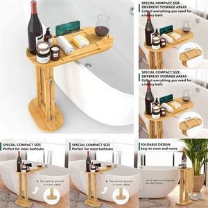 Bamboo Bathtub Tray Table with Adjustable Height