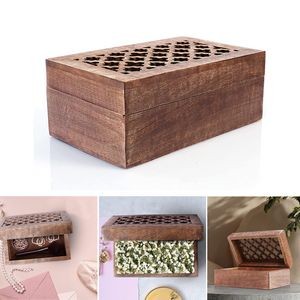 7.5 x 4.5 x 3 Inch Wood Keepsake Box with Hinged Lid