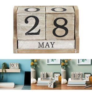 Wooden Perpetual Block Calendar for Desk