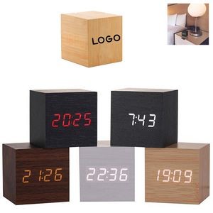 Wooden LED Display Cube Alarm Clock