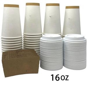 16 oz Disposable Paper Coffee Cup with Sleeve and Lid