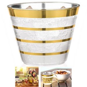 9 Oz. 4 Ring Gold Rimmed Clear Plastic Cups