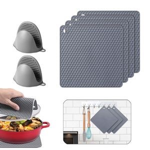 Silicone Trivet Mats Hot Pads with Silicone Oven Mitts