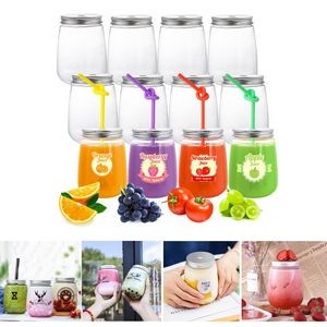 17 Oz Plastic Juice Bottles with Lid and Straws