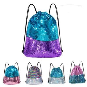 17.7 x 13.77 Inches Mermaid Reversible Sequin Drawstring Backpack
