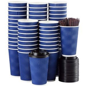 Disposable Coffee Cups with Lids and Straws 16 oz