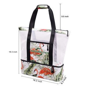 Custom Mesh Beach Tote Bag Insulated Cooler Flamingo