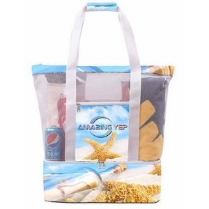 Fashionable Mesh Beach Tote Bag W/Insulated Pocket Starfish