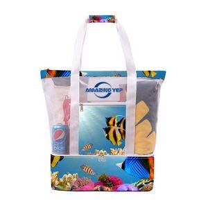 Mesh Tote Bag Handle Beach W/Insulated Cooler Storage