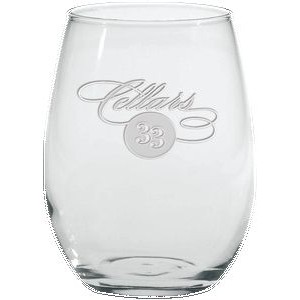 9 Oz. Stemless White Wine Glass - Etched