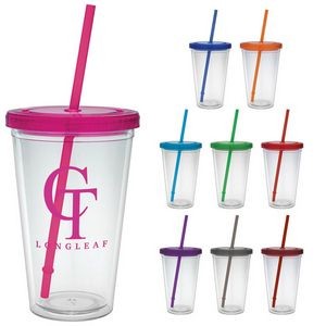 16 Oz. Carnival Cup w/Colored Straw & Colored Lid