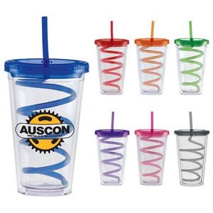 20 Oz. Carnival Cup w/Color Curly Straw & Color Lid