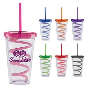 16 Oz. Carnival Cup w/Color Curly Straw & Color Lid