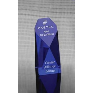 Medium Cobalt Blue Monument Optical Crystal Award