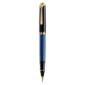 Pelikan R400 Black & Blue Rollerball with Gold Trim