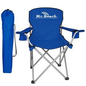 Large Folding Chair w/Arm Rests, 2 Cup Holders and Carry Bag- 330 lb Rating