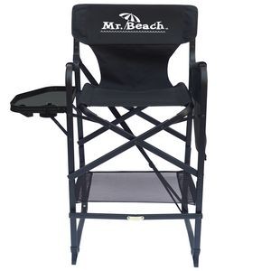 Folding Bar Height Director Chair w/Removable Back, Black Frame, 29 inch Seat Height, and Tray Table