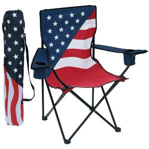 Patriotic Collapsible Folding Chair w/Arm Rests, 2 Cup/Cell Phone Holders, & Matching Carry Bag