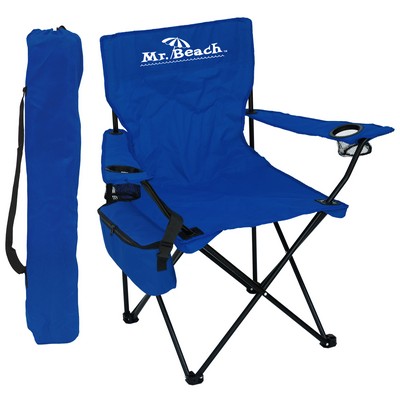 Folding Chair w/Removable Bottle/6 Pack Cooler, Arm Rests, 2 Cup/Cell Holders & Matching Carry Bag