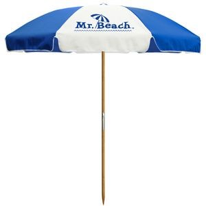 US Made 7 1/2 Foot Beach Umbrella w/Hardwood Pole and Fiberglass Canopy Ribs
