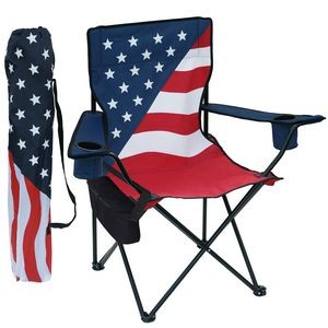 Patriotic Folding Chair w/Removable Cooler, Arm Rests, Cup/Cell Holders, & Matching Carry Bag