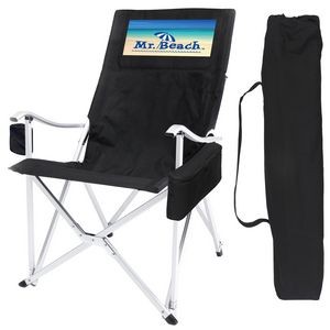 Collapsible Folding High Back Aluminum Arm Chair w/Wine Bottle & Can Cooler & Carry Bag