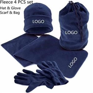 Winter Fleece Hat Glove Scarf Bag 4 pcs Set