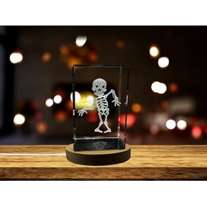 Skeleton Halloween Symbols 3D Engraved Crystal Decor