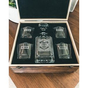 Decanter - Front Only - 4 Glasses - Wood Box