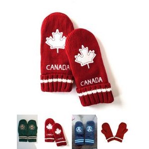 Thick Knitted Mittens winter Gloves - Embroidered