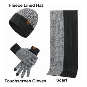 3 in 1 Set Jacquard Touch Screen Gloves Knitted Beanie Hat