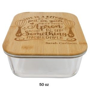 50 oz. Rectangle Glass Container with Bamboo Lid