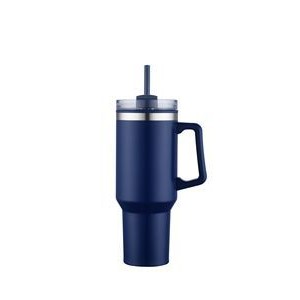 40oz Double Wall Insulated Travel Mug With Handle And Straw