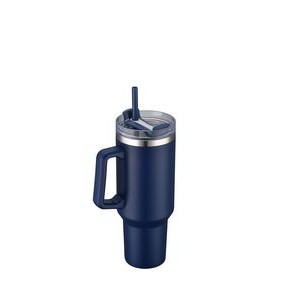 40 Oz Stainless Steel Travel Mug With Handle & Straw