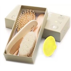 100% Natural Wooden Newborn Baby Hair Brush Comb Set