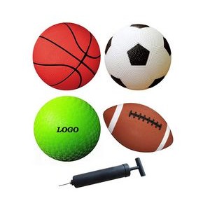 Pack of 4 Sports Balls with 1 Pump: Soccer Ball, Basketball, Playground Ball and Football