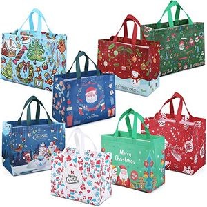 Multifunctional Non-Woven Christmas Tote Bags with Handles for Gifts Wrapping Shopping Xmas Party Su