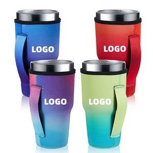 30oz Coffee Cup Reusable Neoprene Sleeve with handles