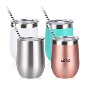 12Oz Stainless Steel Cups with Lid and Straw for Women Men Family Daily Use