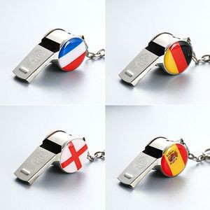 World Soccer Cup Soccer Team Stainless Steel Whistle Key Ring