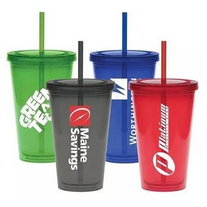 16oz Double Wall Tumbler with Straw and Lid Stadium Cup
