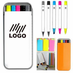 Highlighters Markers Ballpoint Pen Kit With Carrying Case