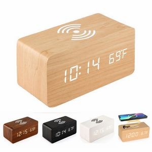 Wooden Digital Wireless Charging Alarm Clock