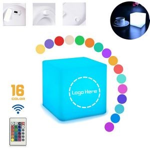 Dimmable 16-Color Led Night Light Lamp Cube W/ Handset