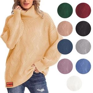 Women'S Loose Fitting High Neck Pullover Knitted Sweater