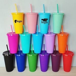 24Oz Reusable Plastic Tumblers With Lids And Straws