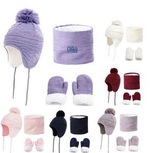 Fleece - Lined Winter Keep Warm Kids Scarf Gloves Set