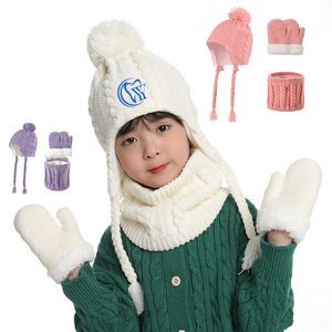 Children' S 3Pcs Fleece Hat Scarf Gloves Set
