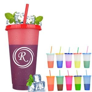 24 oz Color Changing Cup With Lid And Straw