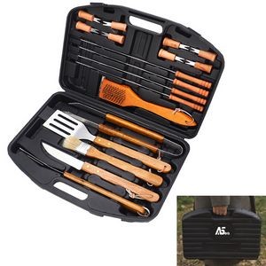18 Pieces Wood BBQ Utensils with Carrying Case